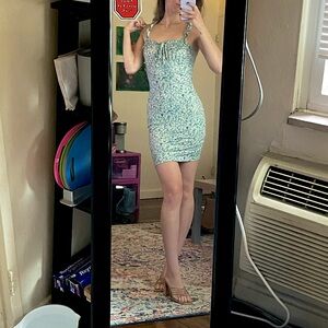 Teal floral bodycon summer dress